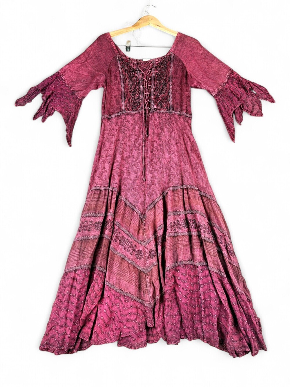 Advance Apparel Boho Lace-Up Maxi Dress Bell Sleeve Size S